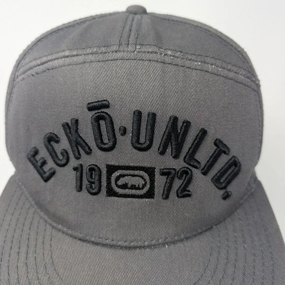 Ecko Unltd Gray Flat Brim Snapback Hat Y2K Vintage Rhino Logo 1972 - Picture 5 of 16